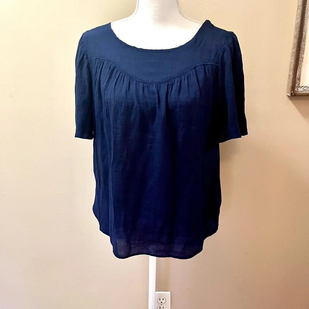 Nanette Lepore Navy Blue Flutter Sleeve Blouse Size Medium